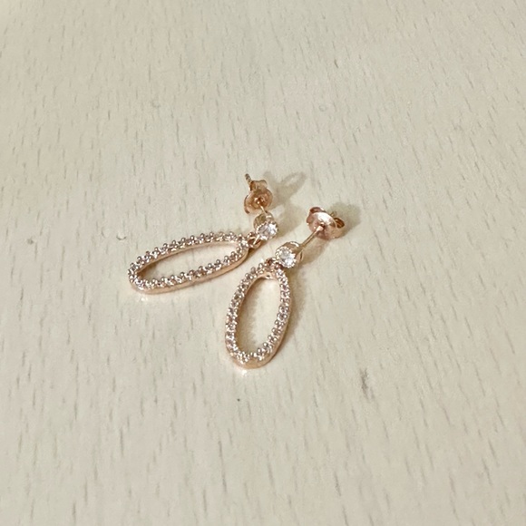 925 Sterling Silver Rose Gold Mini Dangle Earrings - Picture 1 of 5